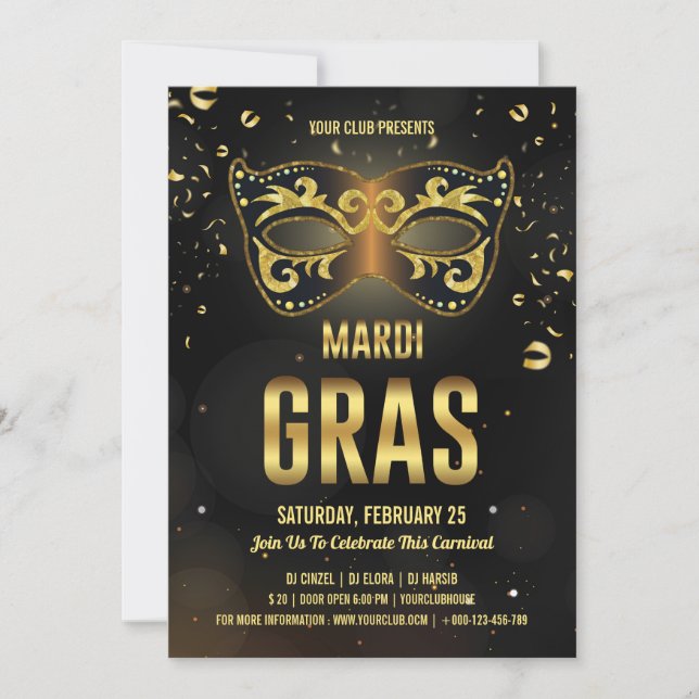 Invitation à la fête de Mardi Gras (Devant)