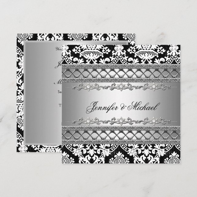 Invitation à la fête de Mariage damassé classique (Devant / Derrière)