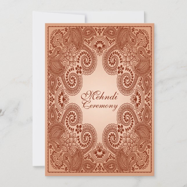Invitation à la fête de Mehndi au henné marron et  (Devant)