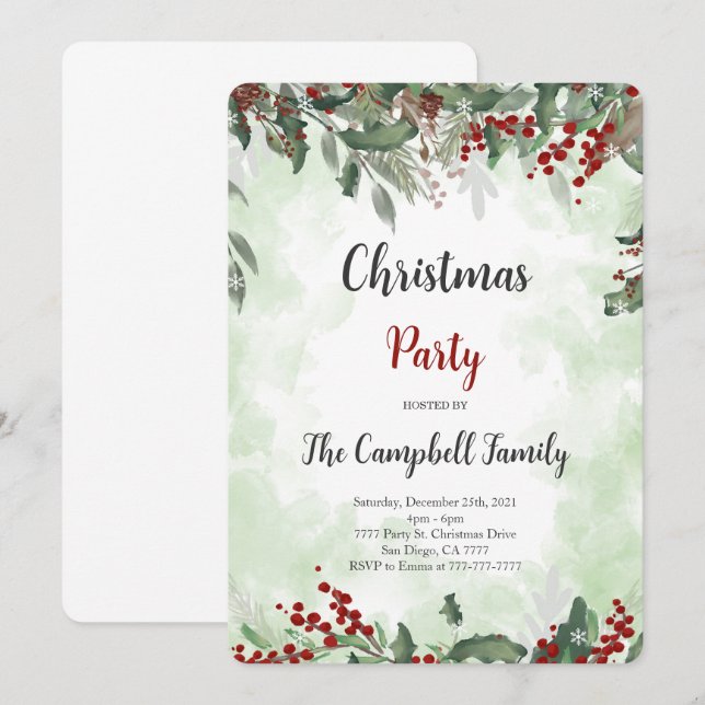 Invitation à la fête de Noël (Devant / Derrière)