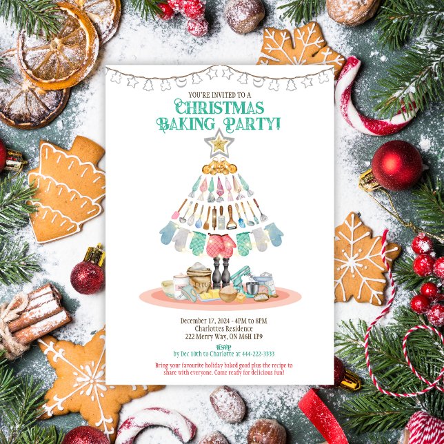 Invitation à la fête de Noël (It's all things baking this holiday season with this Christmas Baking Party Invitation.)