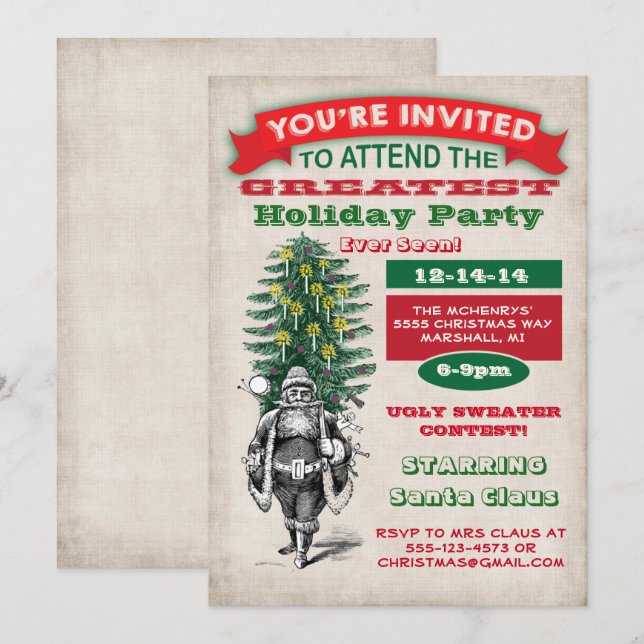 Invitation à la fête de Noël à l'ancienne (Devant / Derrière)