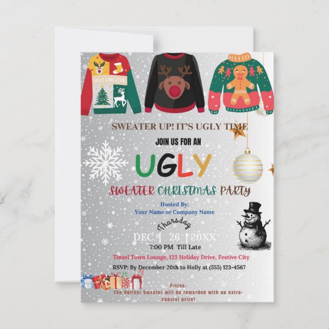 Invitation à la fête de Noël au pull moche (Devant)