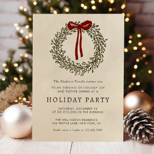 Invitation à la fête de Noël avec couronne festive