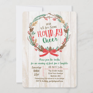Invitation à la fête de Noël avec couronne rustiqu