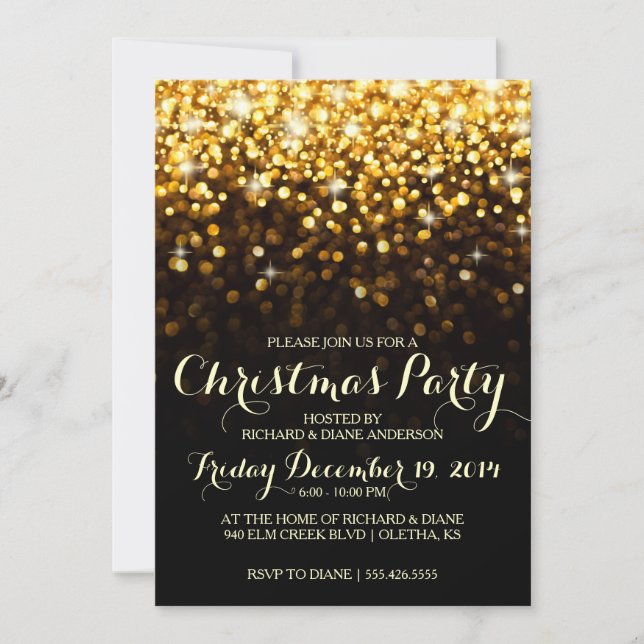Invitation à la fête de Noël Confetti Gold Parties (Devant)