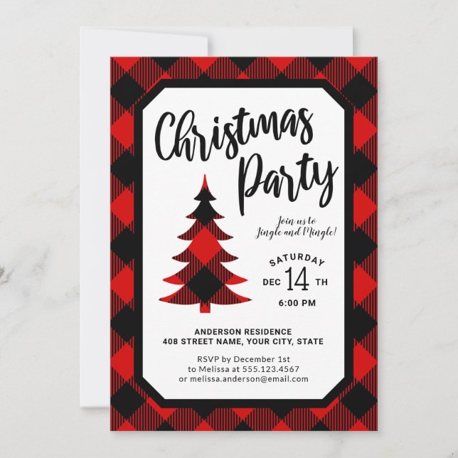 Invitation à la fête de Noël de Buffalo Plaid Tree (Devant)