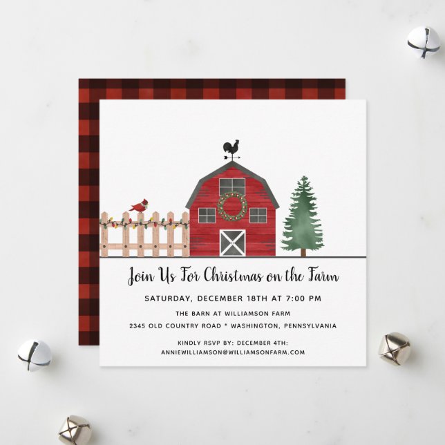 Invitation à la fête de Noël de la ferme Barn Coun (Devant/Arrière en situation)