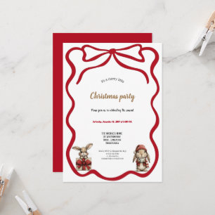 invitation à la fête de Noël de lapins rouges mign