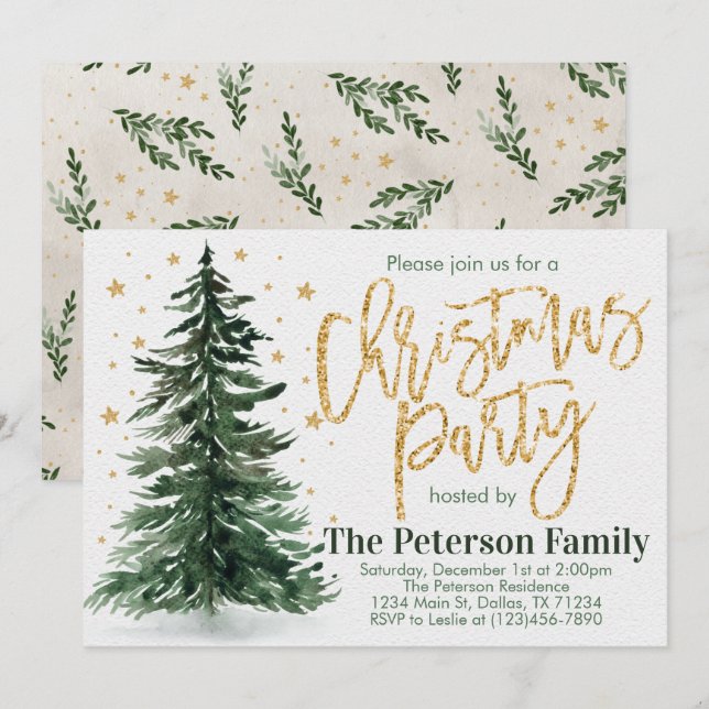 Invitation à la fête de Noël de l'arbre de pin (Devant / Derrière)