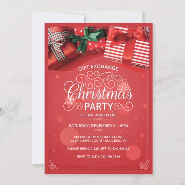 Invitation à la fête de Noël de l'échange de cadea (Devant)