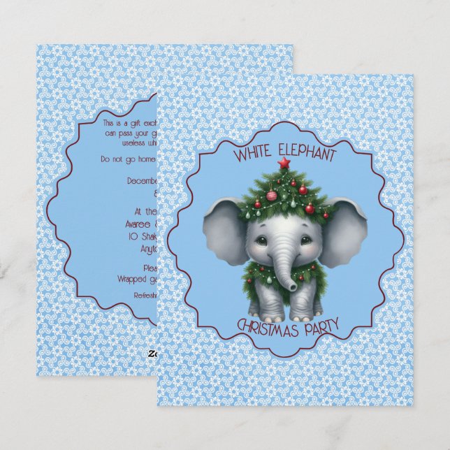 Invitation à la fête de Noël de l'éléphant blanc (Devant / Derrière)