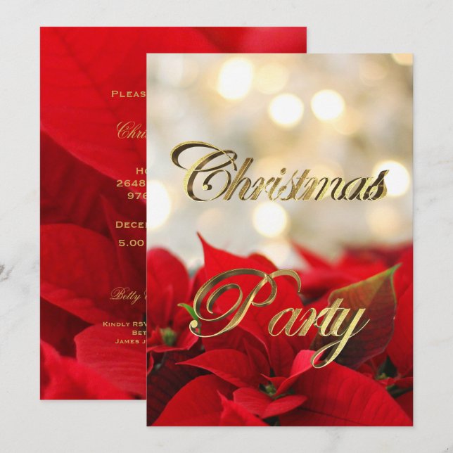 Invitation à la fête de Noël de Red Poinsettia (Devant / Derrière)