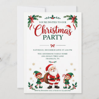 Invitation à la fête de Noël de Santa et des lutin