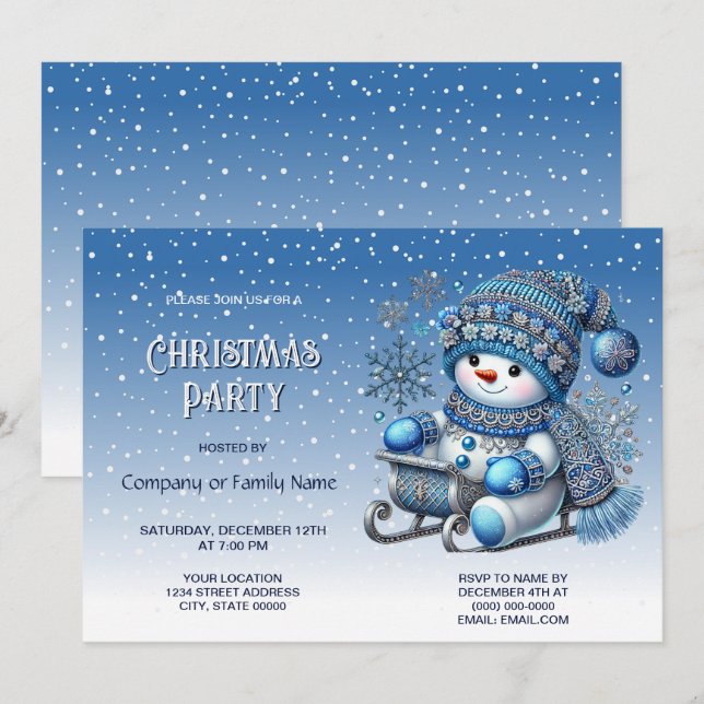 Invitation à la fête de Noël de Snowman (Devant / Derrière)
