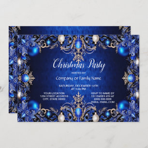 Invitation à la fête de Noël décorative bleue