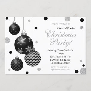 Invitation à la fête de Noël des Baubles noirs et 
