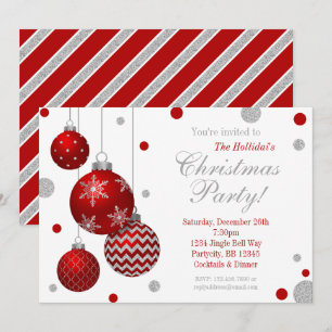 Invitation à la fête de Noël des Baubles rouges et