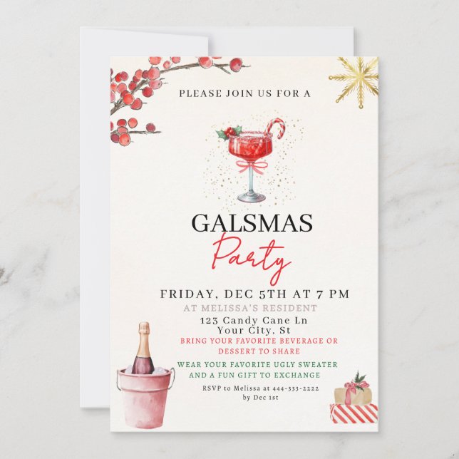 Invitation à la fête de Noël des filles (Devant)