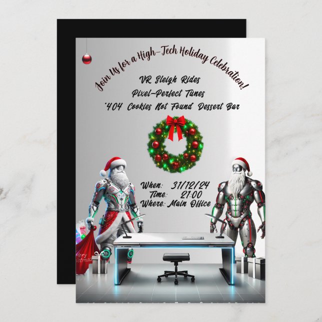 Invitation à la fête de Noël - Design à thème tech (Devant / Derrière)
