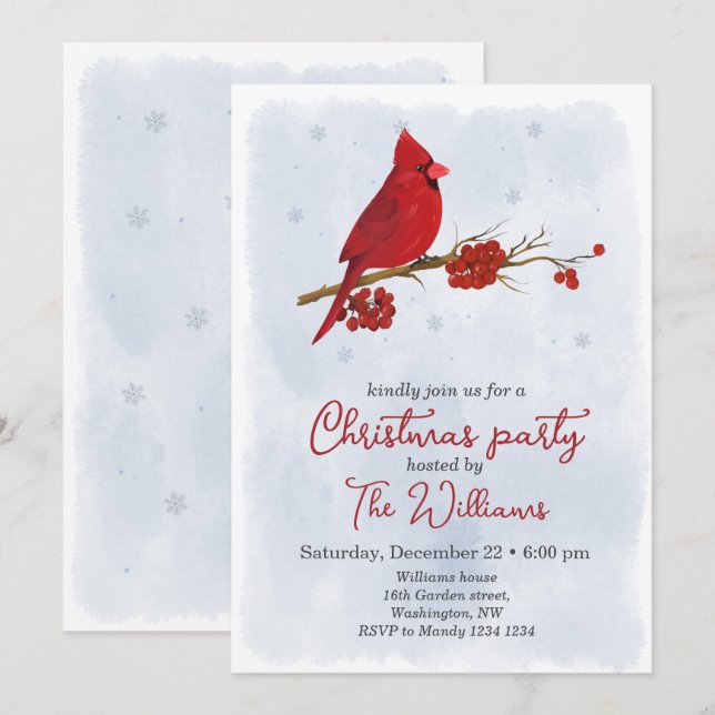 Invitation à la fête de Noël du cardinal rouge (Devant / Derrière)