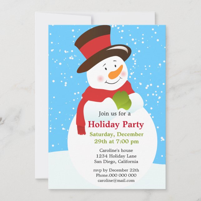 Invitation à la fête de Noël du Cute Snowman (Devant)
