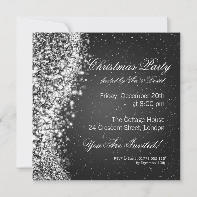 Invitation à la fête de Noël Elegant Sparkle Black (Devant)