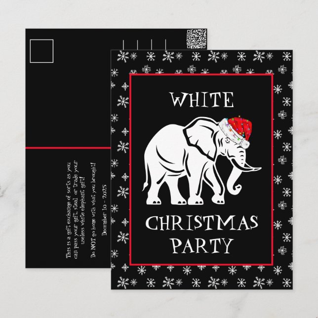 Invitation à la fête de Noël éléphant blanc (Devant / Derrière)