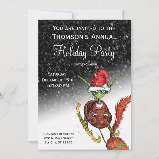Invitation à la fête de Noël - Elf Riding Sleigh (Devant)