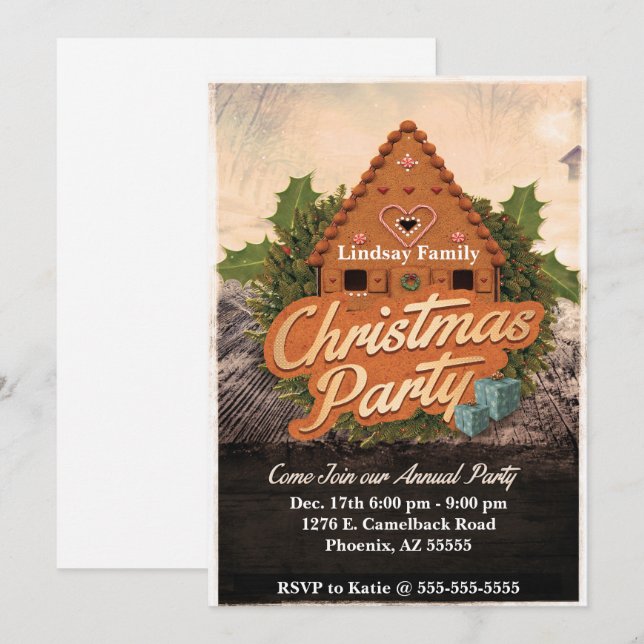 Invitation à la fête de Noël en pain d'épice (Devant / Derrière)