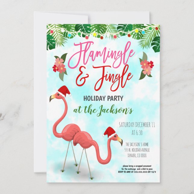 Invitation à la fête de Noël Flamant rose (Devant)