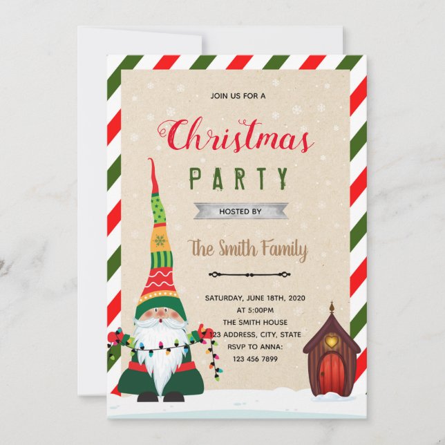 Invitation à la fête de Noël gnome (Devant)