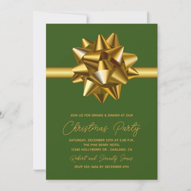 Invitation à la fête de Noël Gold Bow (Devant)