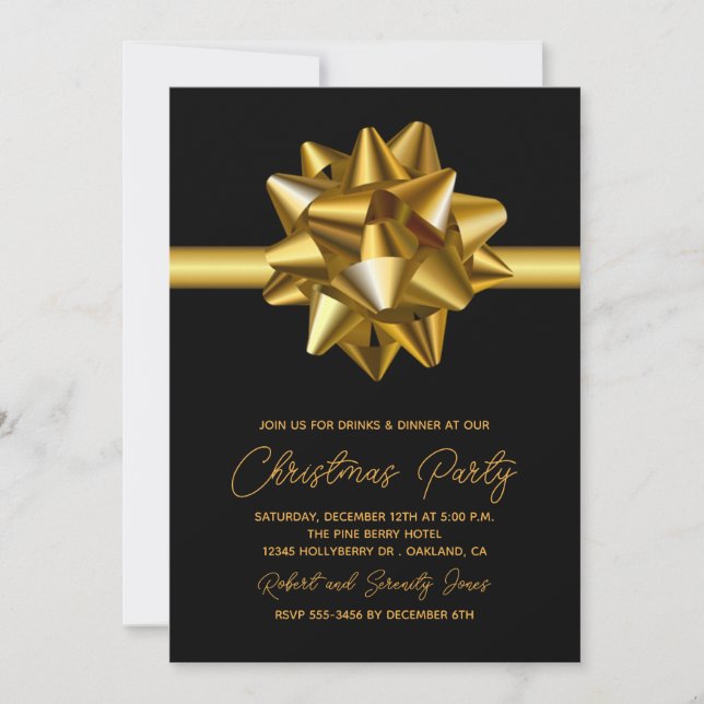 Invitation à la fête de Noël Gold Bow (Devant)