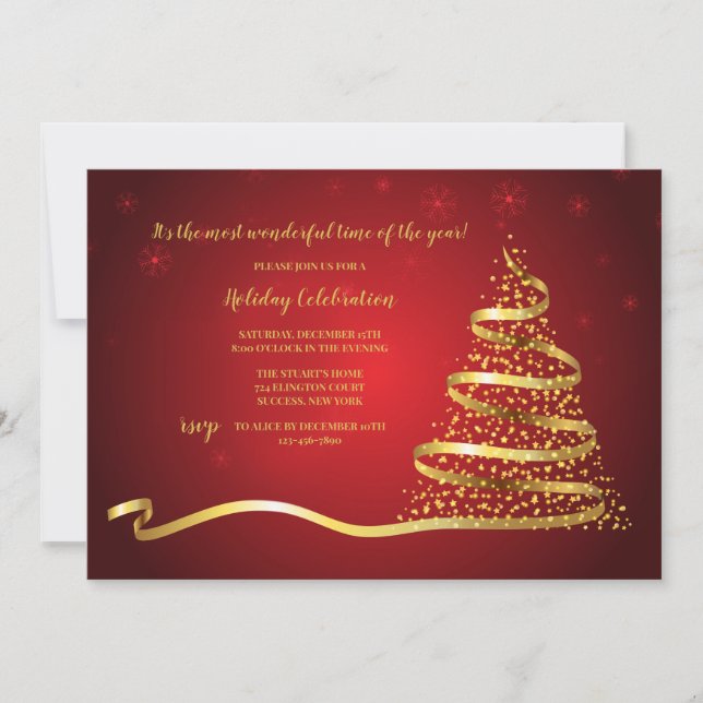 Invitation à la fête de Noël Gold Ribbon (Devant)