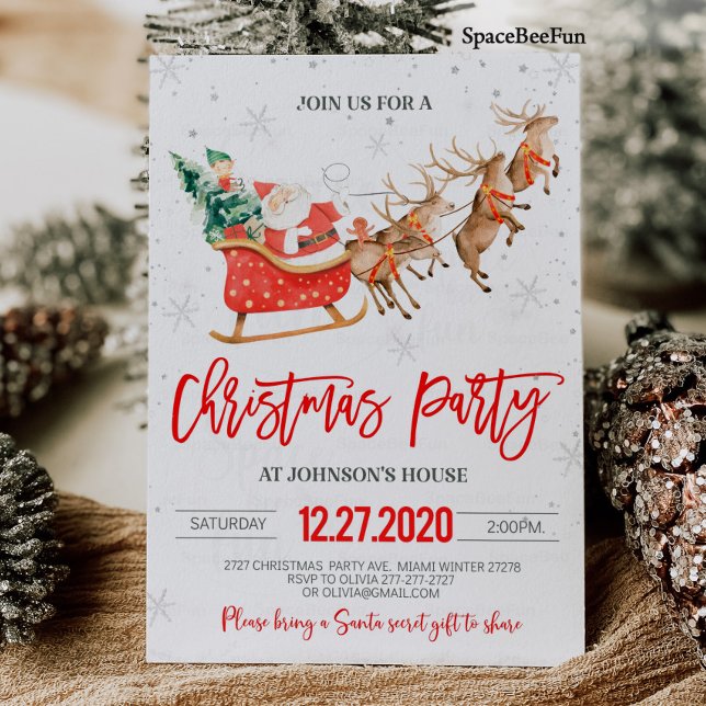 Invitation à la fête de Noël Hiver Père Noël Renne (Christmas party invitation Winter Santa Reindeer
Christmas party invitation Winter Santa Reindeer sl)