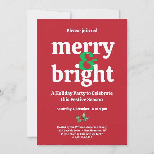 Invitation à la fête de Noël "Joyeux et brillants" (Devant)