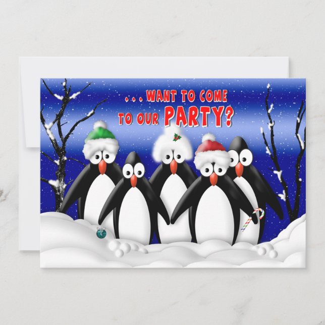 Invitation à la fête de Noël - Penquins - Humour (Devant)