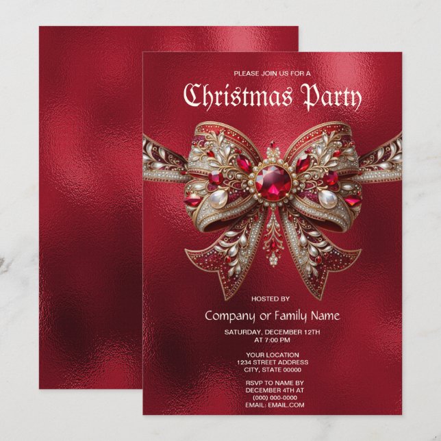 Invitation à la fête de Noël Red Bow (Devant / Derrière)