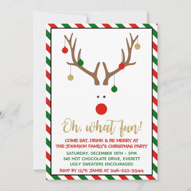 Invitation à la fête de Noël | Reindeer Invitation (Devant)