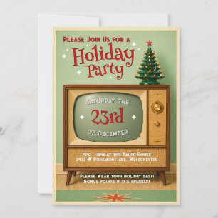 Invitation à la fête de Noël Retro TV Holiday