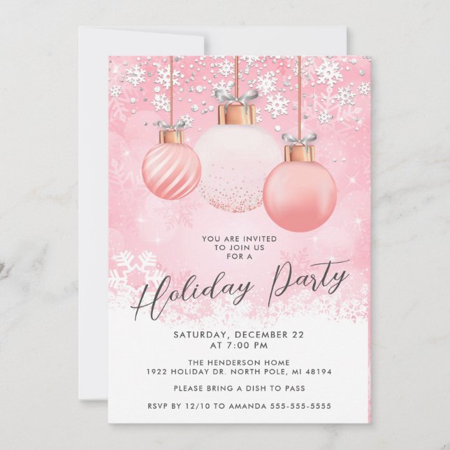 Invitation à la fête de Noël rose (Devant)