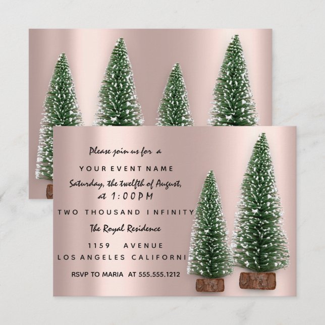 Invitation à la fête de Noël Rose Dîner Par (Devant / Derrière)
