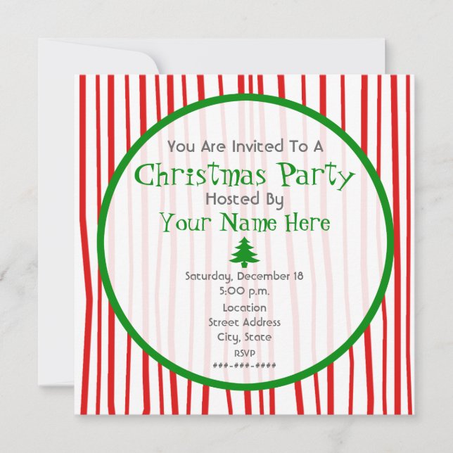 Invitation À La Fête De Noël Rouge Blanc Et Vert (Devant)