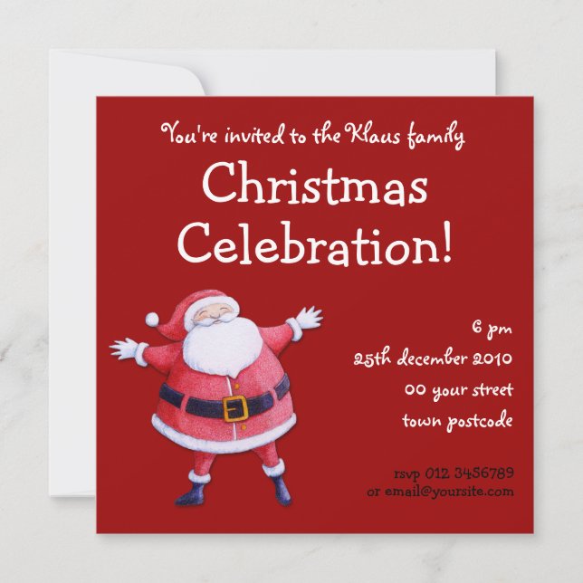 Invitation à la fête de Noël rouge du Père Noël (Devant)