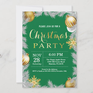 Invitation à la fête de Noël verte et dorée