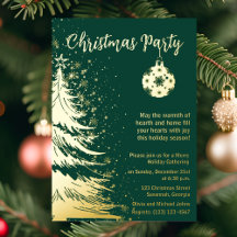 Invitation à la fête de Noël verte et or