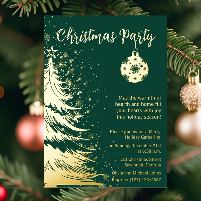 Invitation à la fête de Noël verte et or (Créateur téléchargé)
