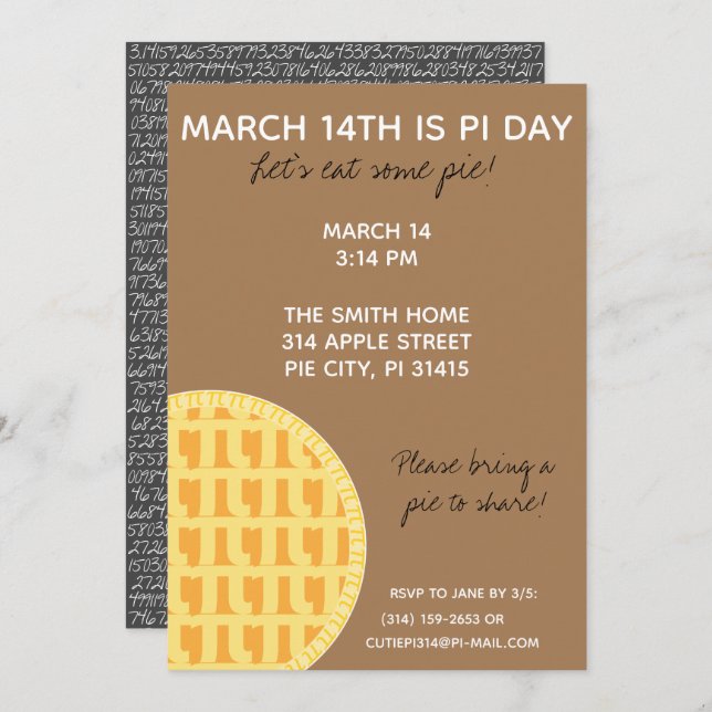 Invitation à la fête de Pi Day avec Chiffres Pi su (Devant / Derrière)