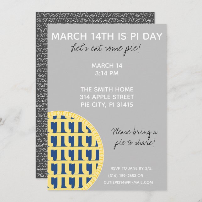 Invitation à la fête de Pi Day avec Chiffres Pi su (Devant / Derrière)